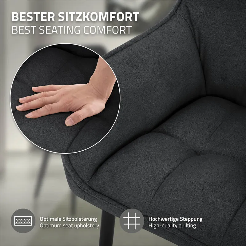 B-Ware Esszimmerstuhl Schwarz aus Frotteestoff mit dickem gepolsterter Sitz ML-Design