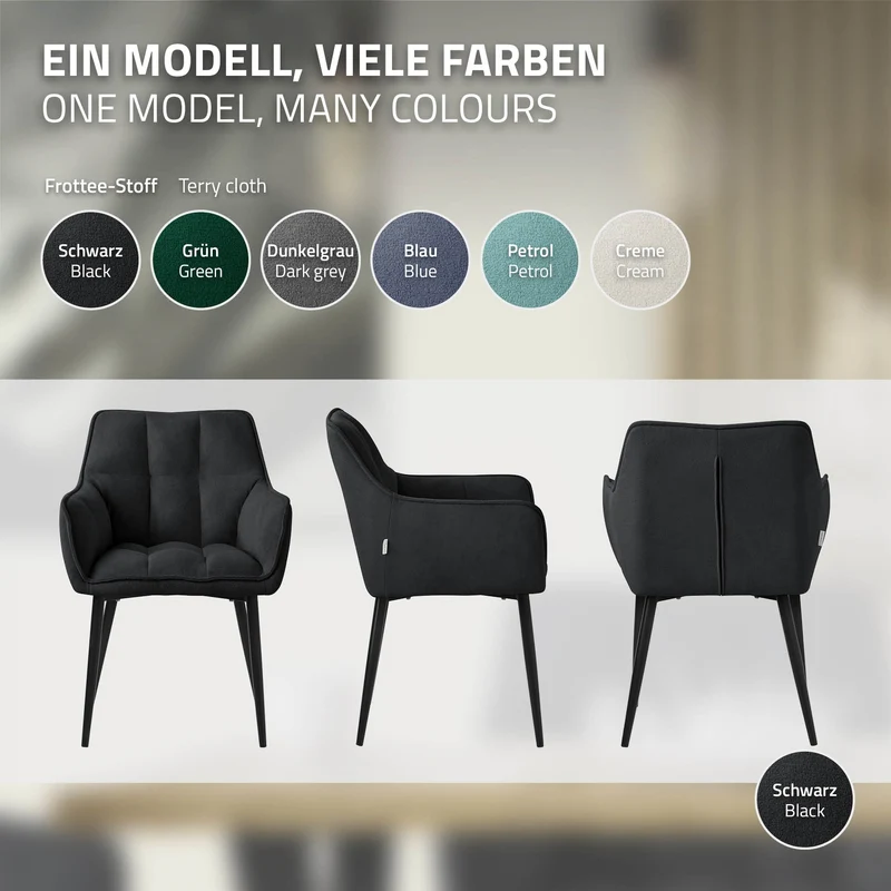 B-Ware Esszimmerstuhl Schwarz aus Frotteestoff mit dickem gepolsterter Sitz ML-Design