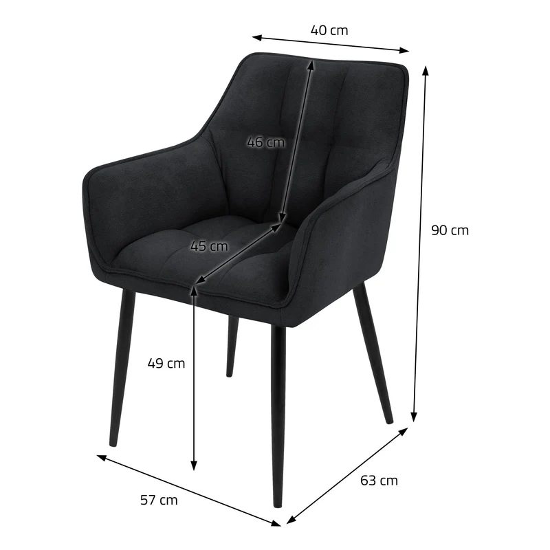 B-Ware Esszimmerstuhl Schwarz aus Frotteestoff mit dickem gepolsterter Sitz ML-Design