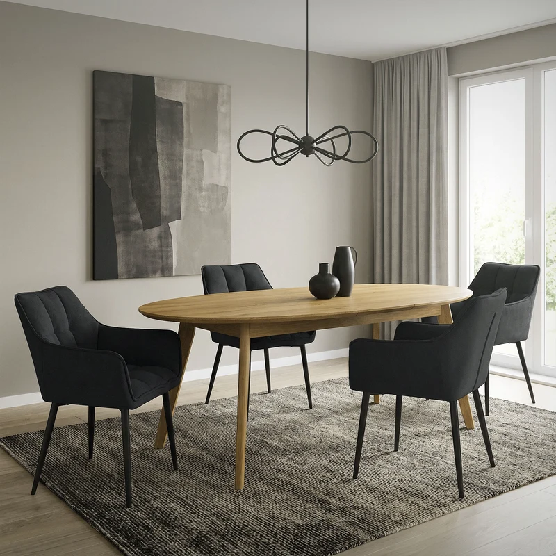 B-Ware Esszimmerstuhl Schwarz aus Frotteestoff mit dickem gepolsterter Sitz ML-Design