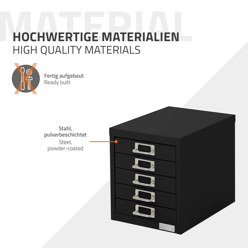 B-Ware Aktenschrank mit 5 Schubladen 28x38x33 cm Schwarz aus Metall ML-Design