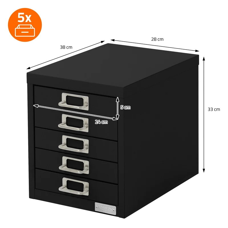 B-Ware Aktenschrank mit 5 Schubladen 28x38x33 cm Schwarz aus Metall ML-Design