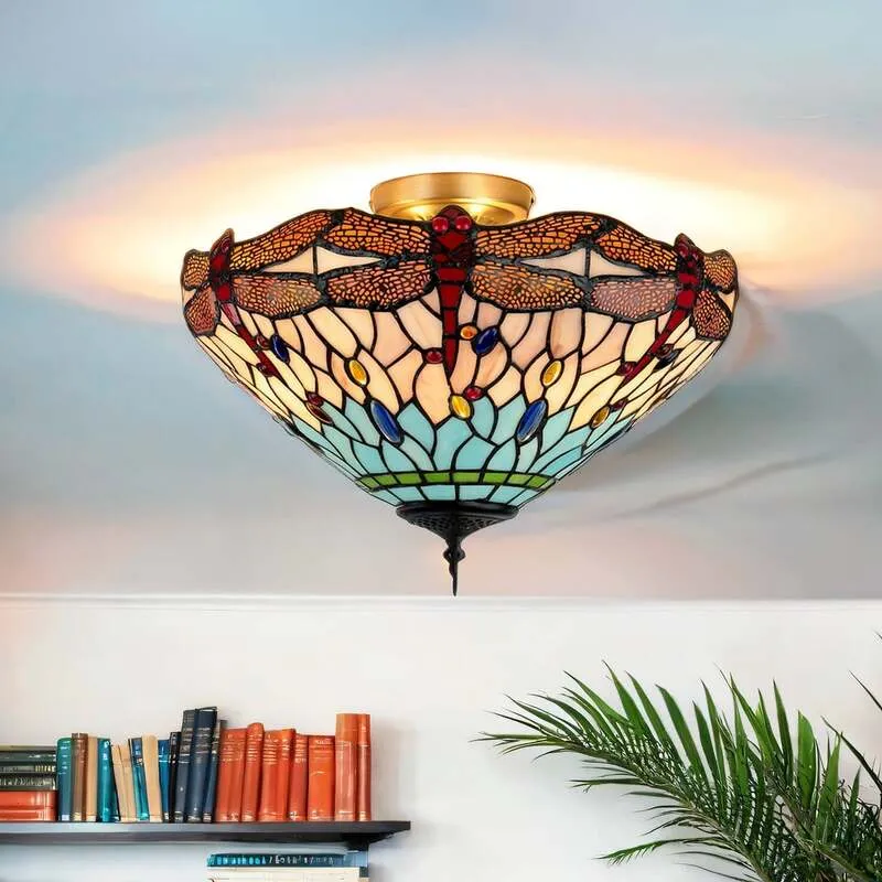 B-Ware Searchlight Deckenlampe New York Decken-Lampe Deckenlicht im Tiffany-Stil E14