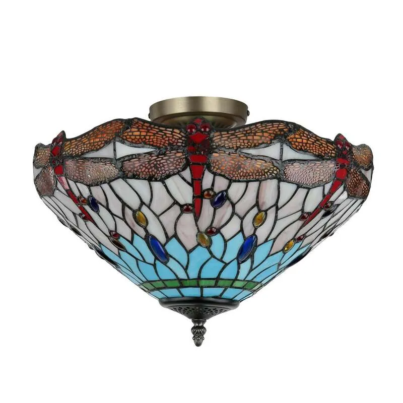 B-Ware Searchlight Deckenlampe New York Decken-Lampe Deckenlicht im Tiffany-Stil E14