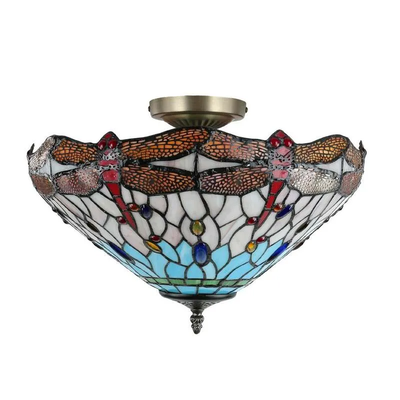 B-Ware Searchlight Deckenlampe New York Decken-Lampe Deckenlicht im Tiffany-Stil E14