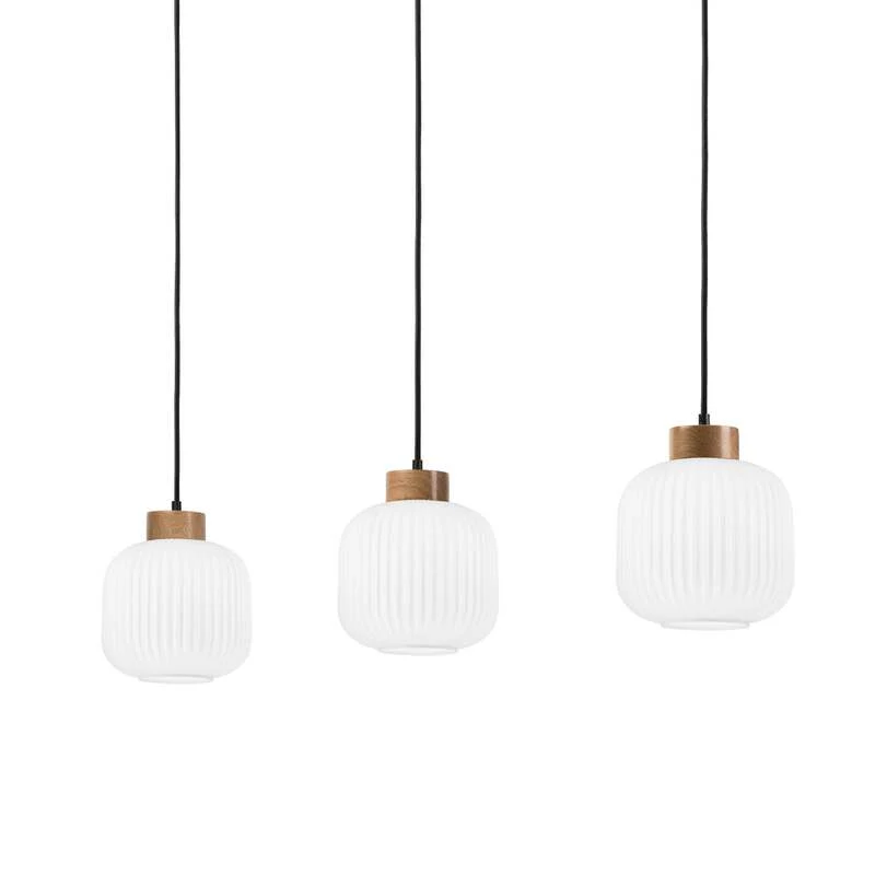 B-Ware Harmony Hängelampe Pendelleuchte Opalglas Eichenholz L110cm 3flg SIEHE TEXT/F128