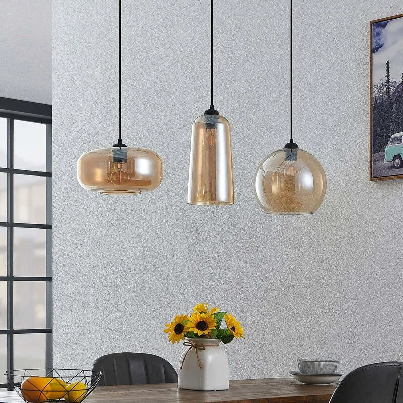 C-Ware Lucande Hängeleuchte Pendelleuchte Wilja Glas amber Esszimmer SIEHE TEXT/FOTO