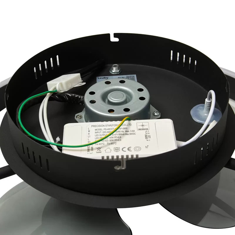 C-Ware Deckenventilator Ventilator Lindby LED Momitu schwarz Aluminium PVC Eisen dimmba