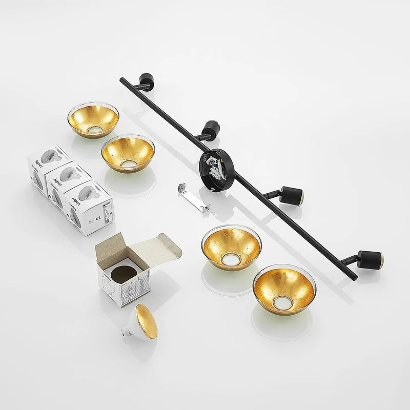 B-Ware Lindby Deckenstrahler Deckenspot Erin schwarz gold Glas Lampenstrahler