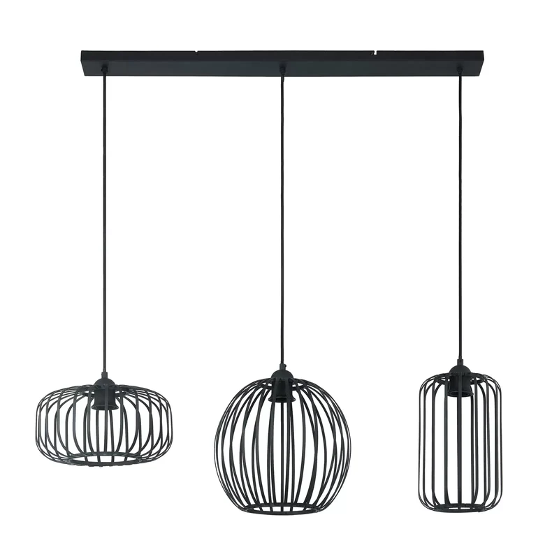 B-Ware Lindby Krish Pendellampe schwarz Eisen Käfigoptik 3-flammig dimmbar 90 cm
