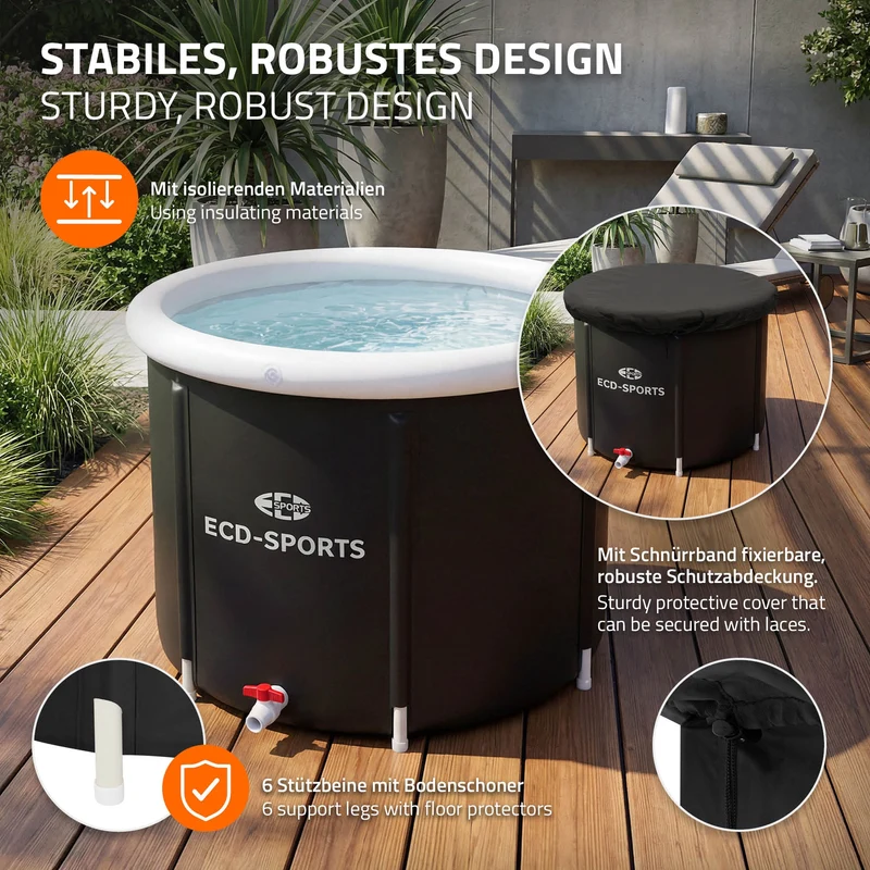 Eisbad Ø80 cm, Eistonne mit Isolierung, Komplettset, 350L Eisfass Tonne für Eisbaden, Kältetherapie & Regeneration, Faltbare
