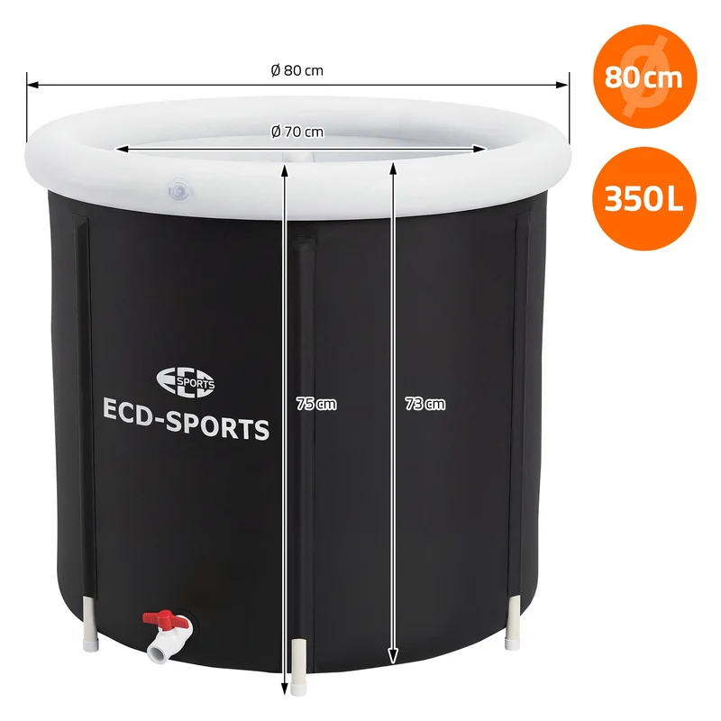 Eisbad Ø80 cm, Eistonne mit Isolierung, Komplettset, 350L Eisfass Tonne für Eisbaden, Kältetherapie & Regeneration, Faltbare