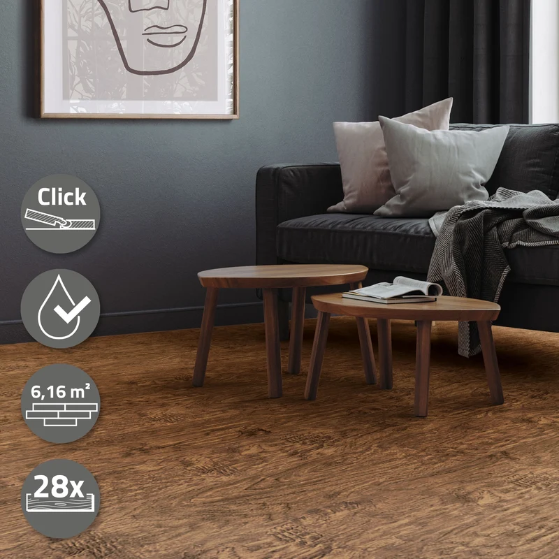 PVC Vinylboden Bodenbelag 4er Set 7 Dielen 4,2mm für 1,54m² mit Klick-System Akazie ML-Design