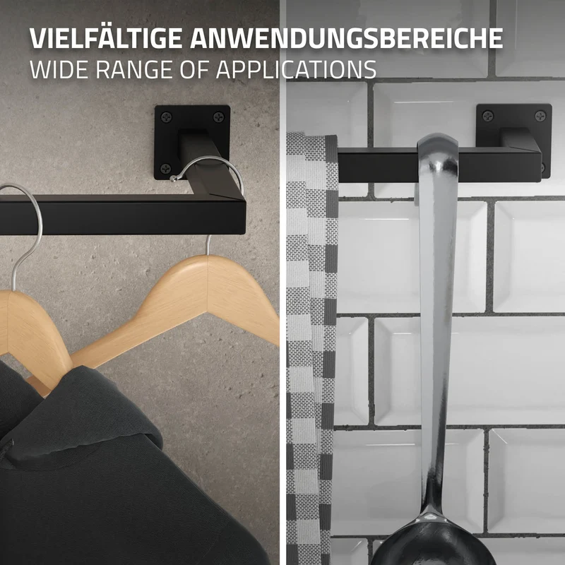 B-Ware Kleiderstange Garderobe Wandmontage 12 x 60 cm Schwarz aus Stahl ML-Design
