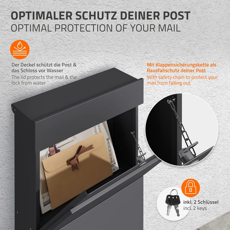 B-Ware Standbriefkasten freistehend bis DIN A4 115 cm hoch Anthrazit aus rostfreiem Stahl ML-Design