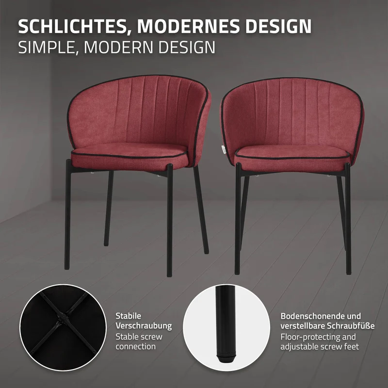6er Set Esszimmerstühle mit Rücken- & Armlehne Rot mit Metallbeinen bis 120 kg ML-Design