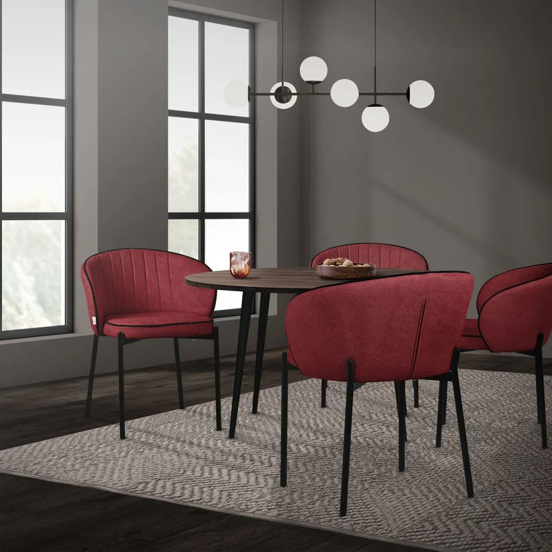 6er Set Esszimmerstühle mit Rücken- & Armlehne Rot mit Metallbeinen bis 120 kg ML-Design
