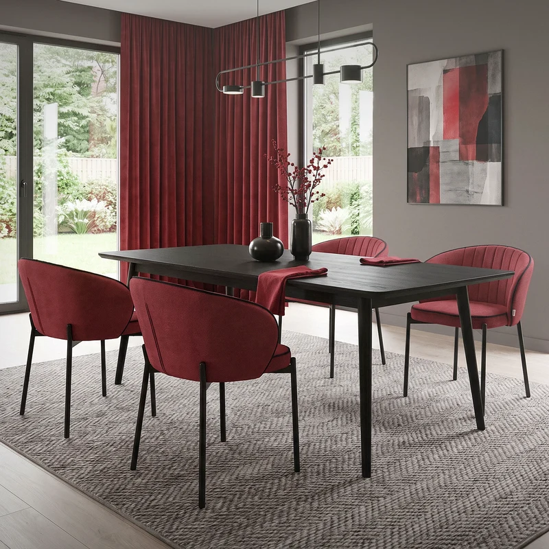 6er Set Esszimmerstühle mit Rücken- & Armlehne Rot mit Metallbeinen bis 120 kg ML-Design