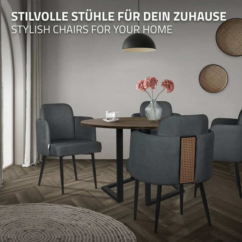 6er Set Esszimmerstühle mit Rücken- & Armlehne Anthrazit mit Metallbeinen bis 120 kg ML-Design