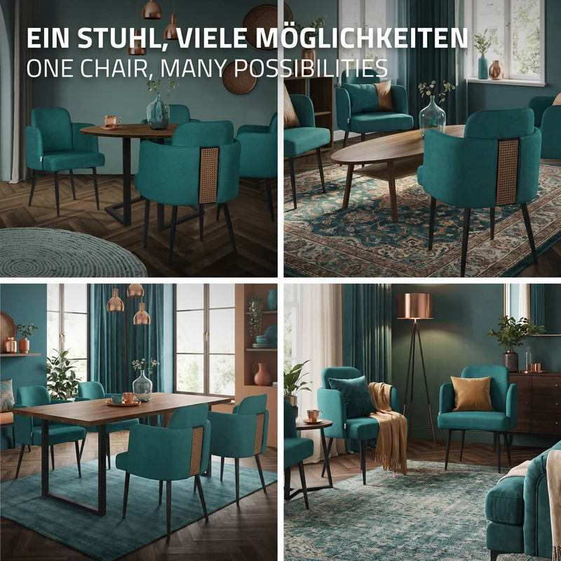 2er Set Esszimmerstühle mit Rücken- & Armlehne Petrol mit Metallbeinen bis 120 kg ML-Design
