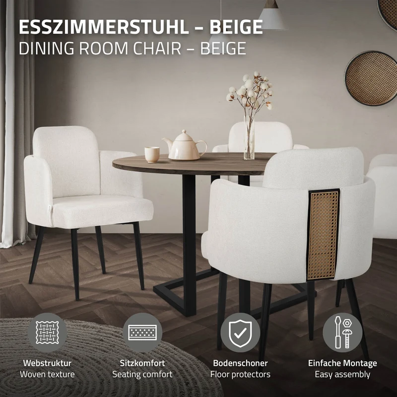 2er Set Esszimmerstühle mit Rücken- & Armlehne Beige mit Metallbeinen bis 120 kg ML-Design