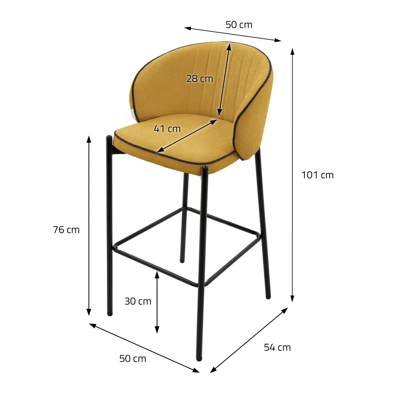 Barhocker 4er Set Senf 50x101x54 cm mit Rückenlehne und Fußstütze bis 120 kg ML-Design