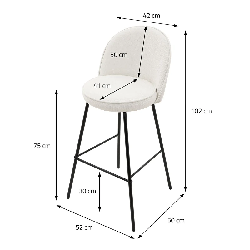 Barhocker 4er Set Beige 52x102x50 cm mit Rückenlehne und Fußstütze bis 120 kg ML-Design