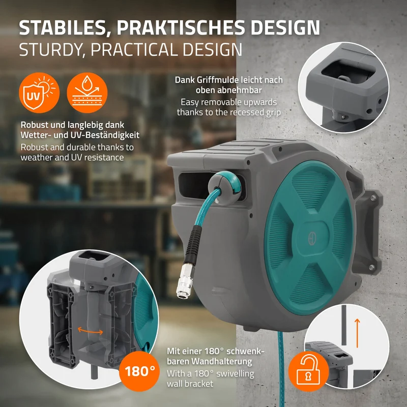 Druckluft Schlauchtrommel Automatik 30 m 1/4" Anschluss für Wandmontage