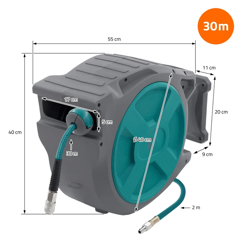 Druckluft Schlauchtrommel Automatik 30 m 1/4" Anschluss für Wandmontage