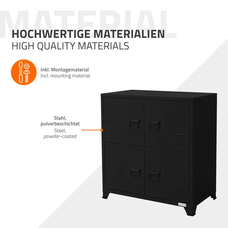 B-Ware Büroschrank mit zwei Ebenen Magnetverschluss 75x40x80,5 cm Schwarz aus Stahl ML-Design