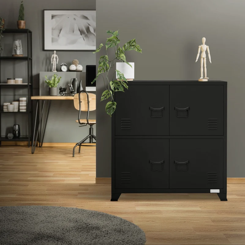 B-Ware Büroschrank mit zwei Ebenen Magnetverschluss 75x40x80,5 cm Schwarz aus Stahl ML-Design