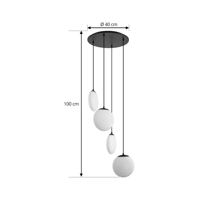 B-Ware Lucande Hängeleuchte Pendelleuchte Lunelle schwarz Glas 4flg Ø 40cm