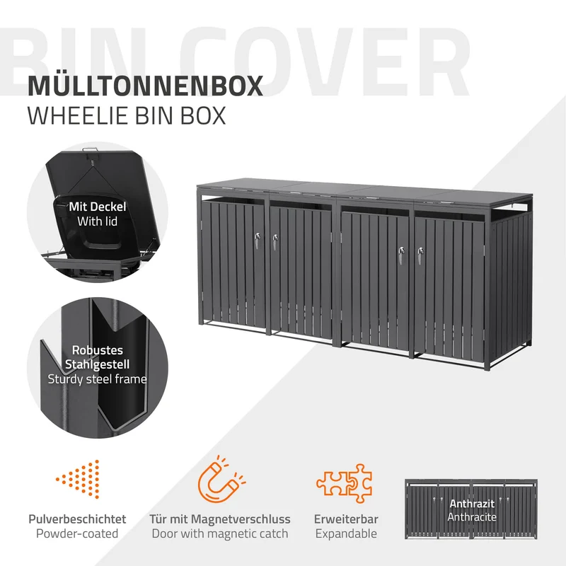 Mülltonnenbox 4er bis 240L 264x80x120 cm aus Stahl in Anthrazit ML-Design