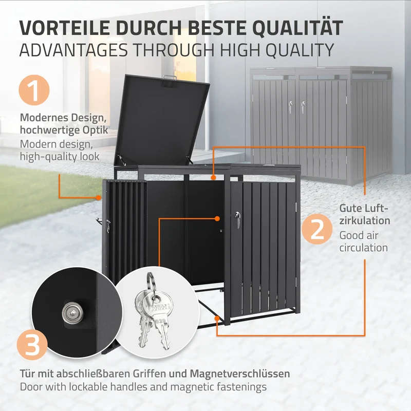 Mülltonnenbox 4er bis 240L 264x80x120 cm aus Stahl in Anthrazit ML-Design