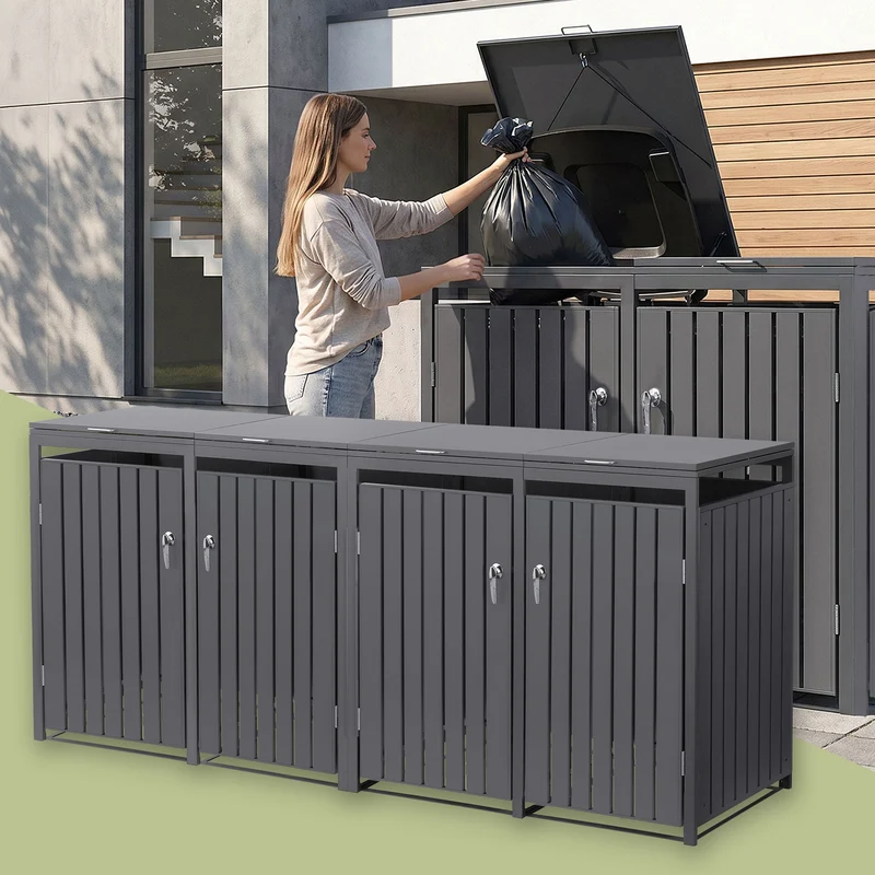 Mülltonnenbox 4er bis 240L 264x80x120 cm aus Stahl in Anthrazit ML-Design