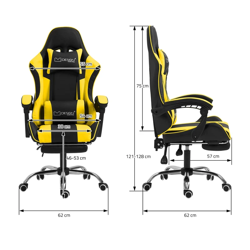 B-Ware Massage Gaming Stuhl Schwarz/Gelb aus PU-Leder ML-Design