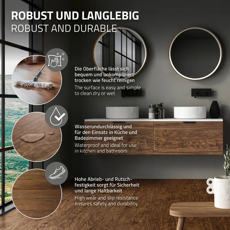 PVC Vinylboden Bodenbelag 5er Set 7 Dielen 4,2mm für 1,54m² mit Klick-System Akazie ML-Design