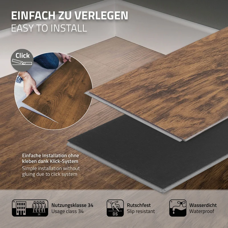 PVC Vinylboden Bodenbelag 5er Set 7 Dielen 4,2mm für 1,54m² mit Klick-System Akazie ML-Design