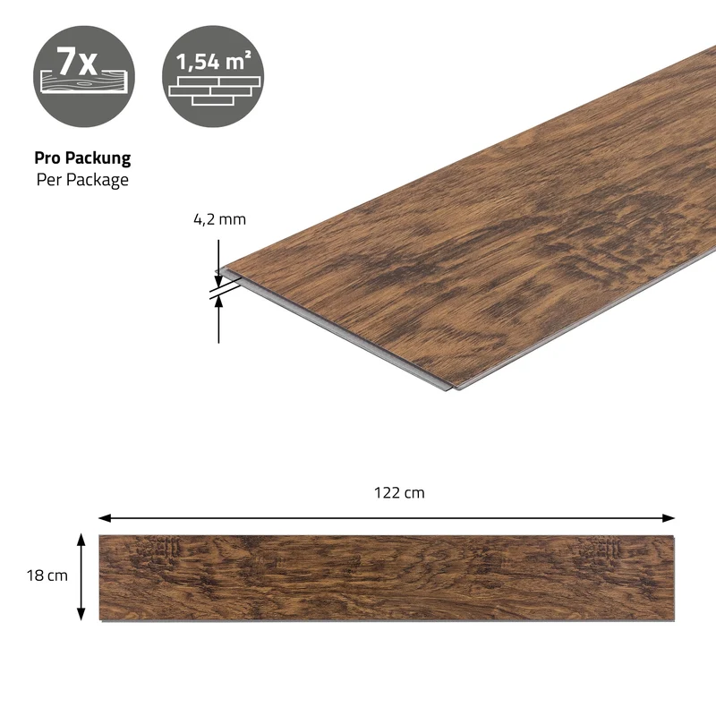 PVC Vinylboden Bodenbelag 5er Set 7 Dielen 4,2mm für 1,54m² mit Klick-System Akazie ML-Design