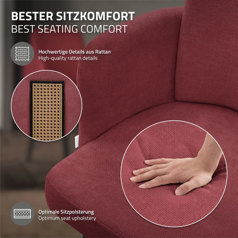 6er Set Esszimmerstühle mit Rücken- & Armlehne Rot mit Metallbeinen bis 120 kg ML-Design