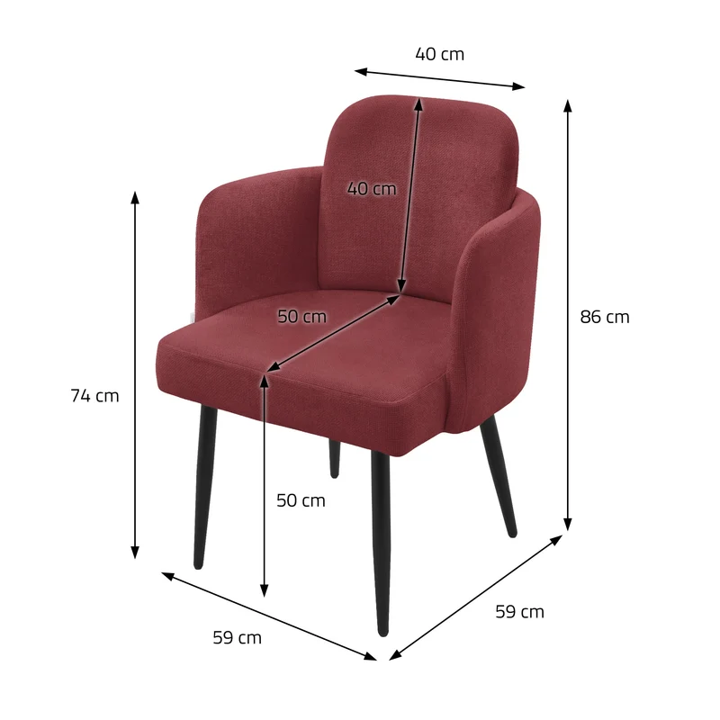 6er Set Esszimmerstühle mit Rücken- & Armlehne Rot mit Metallbeinen bis 120 kg ML-Design