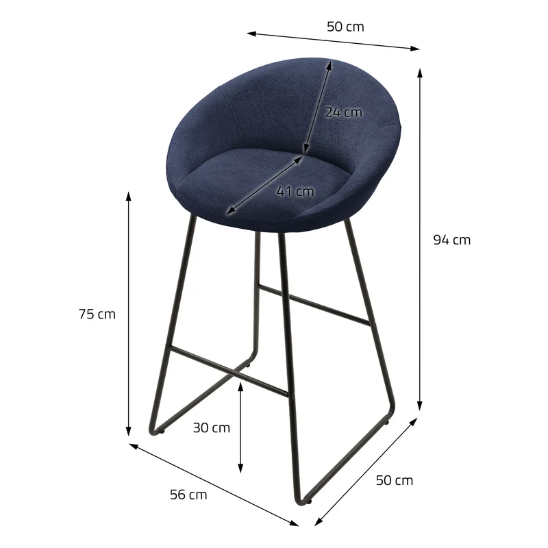 Barhocker 4er Set Dunkelblau 56x94x50 cm mit Rückenlehne und Fußstütze bis 120 kg ML-Design