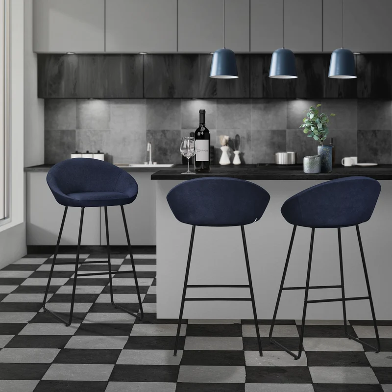 Barhocker 4er Set Dunkelblau 56x94x50 cm mit Rückenlehne und Fußstütze bis 120 kg ML-Design
