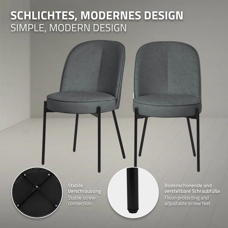 Esszimmerstühle 6er Set Anthrazit mit Rückenlehne, Polsterstühle für Esszimmer & Küche ML-Design