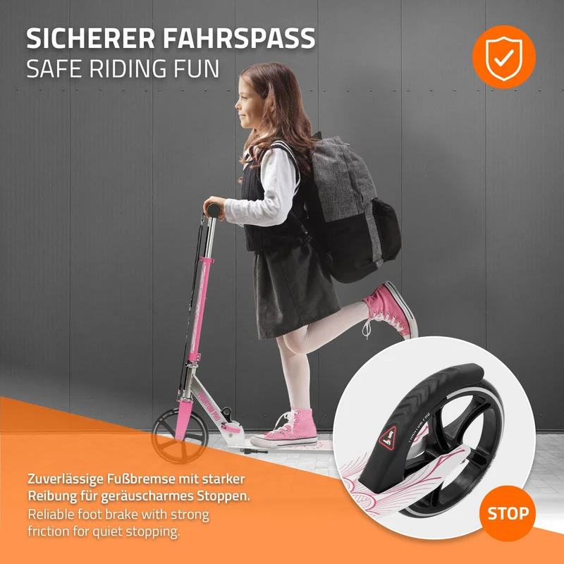 Cityroller Rosa klappbar und höhenverstellbar Scooter mit XXL-Räder Hauki– Tetroller & Kickscooter
