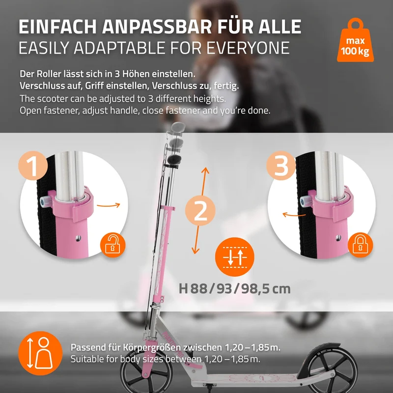 Cityroller Rosa klappbar und höhenverstellbar Scooter mit XXL-Räder Hauki– Tetroller & Kickscooter