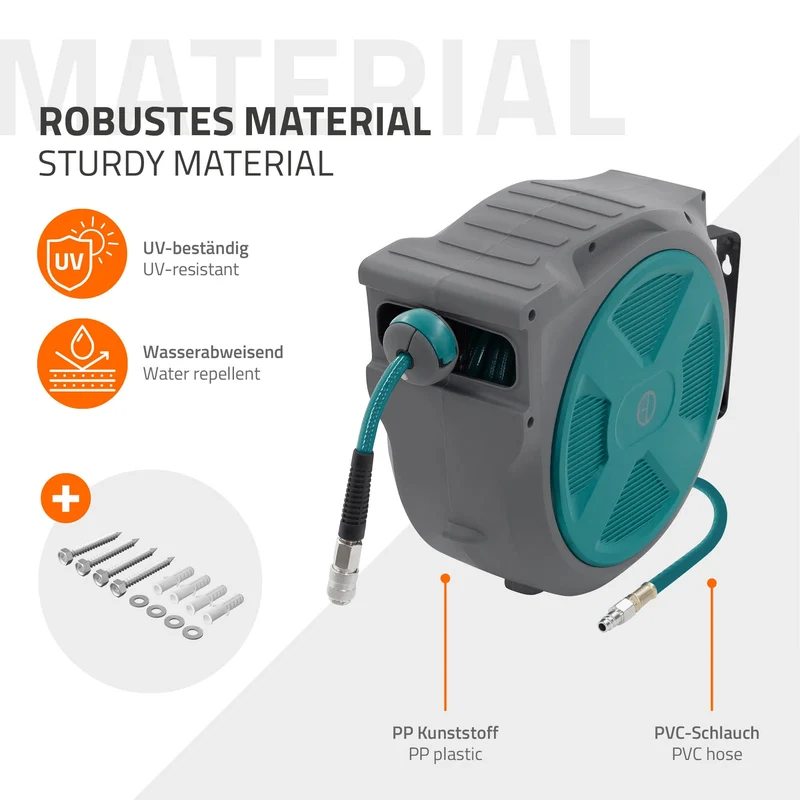 Druckluft Schlauchtrommel Automatik 20 m 1/4" Anschluss für Wandmontage
