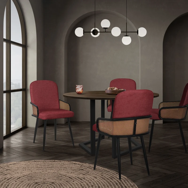 Esszimmerstühle 2er Set Rot mit Arm- & Rückenlehne, Polsterstühle für Esszimmer & Küche ML-Design