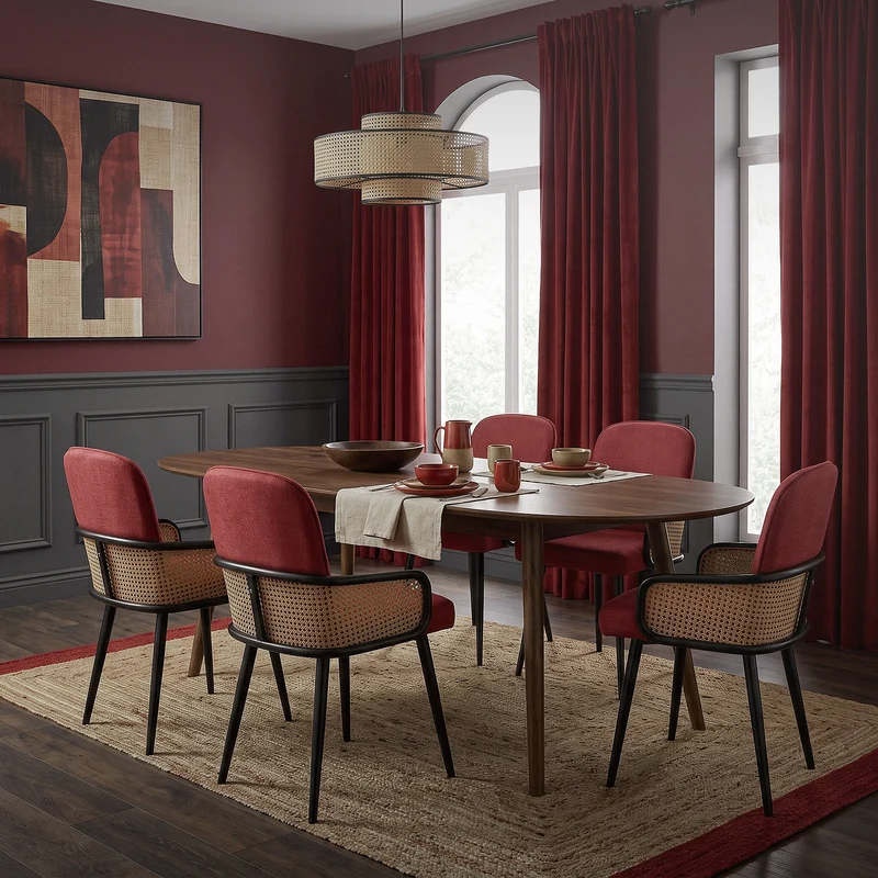 Esszimmerstühle 2er Set Rot mit Arm- & Rückenlehne, Polsterstühle für Esszimmer & Küche ML-Design