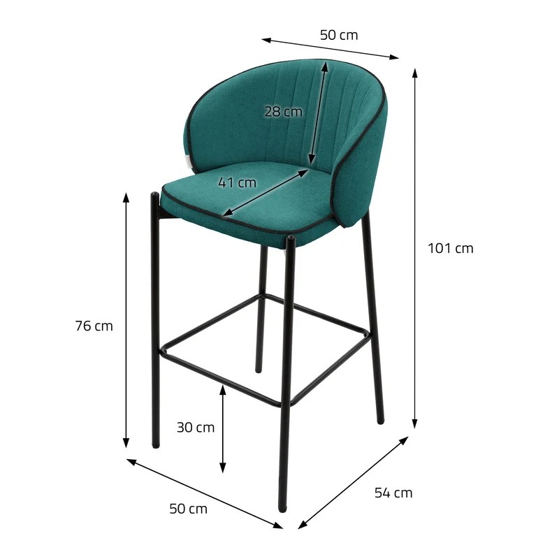 Barhocker 2er Set Petrol 50x101x54 cm mit Rückenlehne und Fußstütze bis 120 kg ML-Design